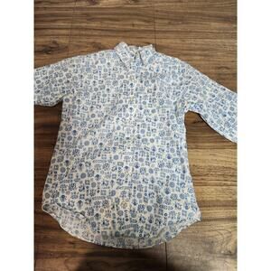 Vintage Childs Size 9/10 Blue Dutch Fabric Button Up Shirt